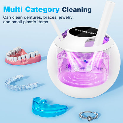 Ultrasonic Retainer Cleaner Machine - 45kHz 360° Deep Cleaning, 200 ml Pod, 3 Modes, White