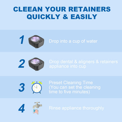 Ultrasonic Retainer Cleaner Machine - 43000Hz Ultrasonic Cleaner for Retainers, Aligners, Dentures, Mouth Guards