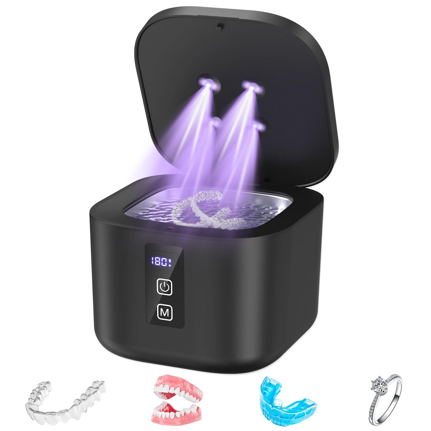 Ultrasonic Retainer Cleaner Machine – 48kHz Cleaning Pod, 13oz, Black
