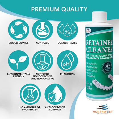 Ultrasonic Retainer Cleaner Solution Concentrate - Mint (8 oz) | Invisalign, Mouthguards & Dentures Cleaner