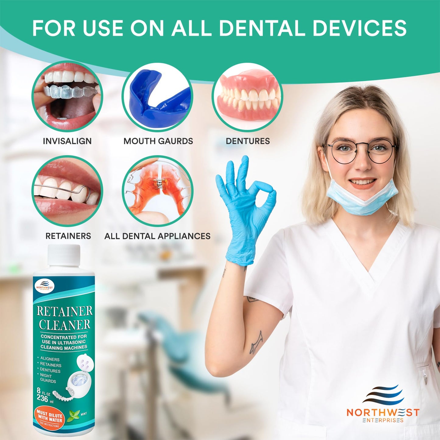 Ultrasonic Retainer Cleaner Solution Concentrate - Mint (8 oz) | Invisalign, Mouthguards & Dentures Cleaner