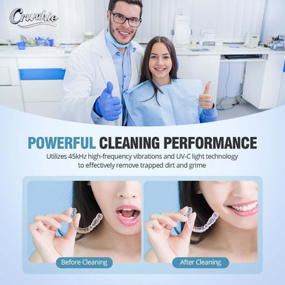 Ultrasonic Retainer Cleaner - Detachable 45kHz, 3 Modes, White