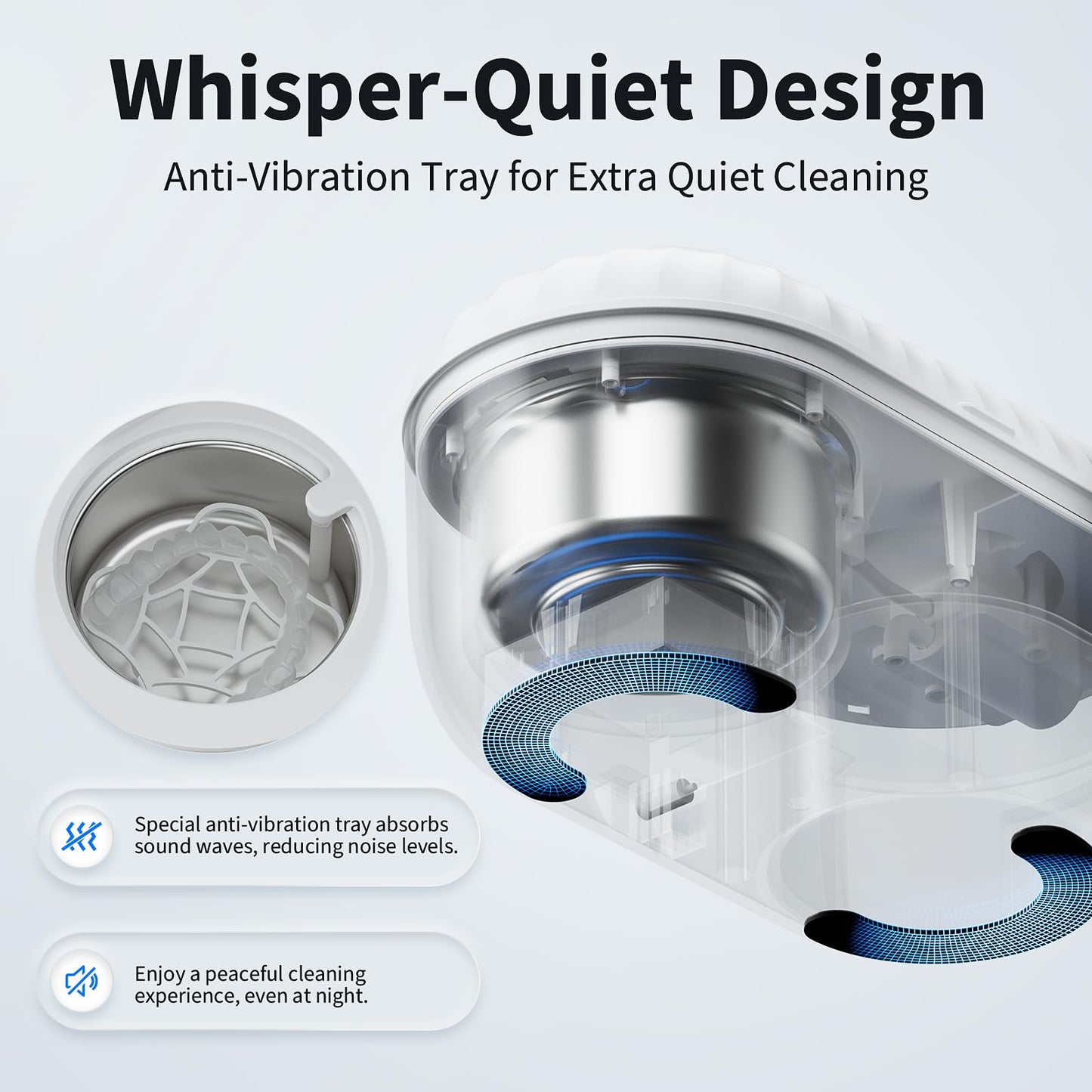 Ultrasonic Retainer Cleaner 45kHz, 200ml – Clean, Dry, Auto | White
