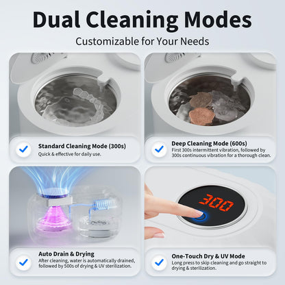 Ultrasonic Retainer Cleaner 45kHz, 200ml – Clean, Dry, Auto | White