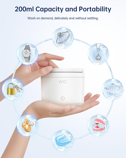 Ultrasonic Retainer Cleaner Machine – 48kHz Cleaner for Dentures, Night Guards, Jewelry, Aligner, Toothbrush Head | 200ML Portable UV Cleaning Pod (White)