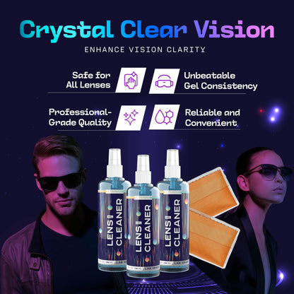 ULTRAVUE Eyeglass Gel Lens Cleaner Spray Kit – 3 x 1oz Gel, 2 Microfiber Cloths, Safe for All Lenses (AR Coated)
