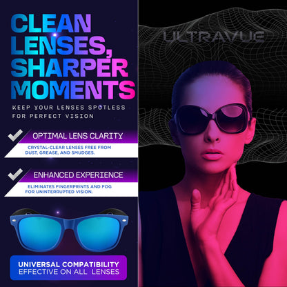 ULTRAVUE Eyeglass Gel Lens Cleaner Spray Kit – 3 x 1oz Gel, 2 Microfiber Cloths, Safe for All Lenses (AR Coated)