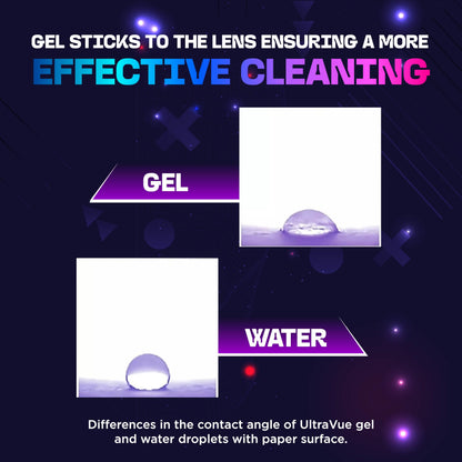 ULTRAVUE Eyeglass Gel Lens Cleaner Spray Kit – 3 x 1oz Gel, 2 Microfiber Cloths, Safe for All Lenses (AR Coated)