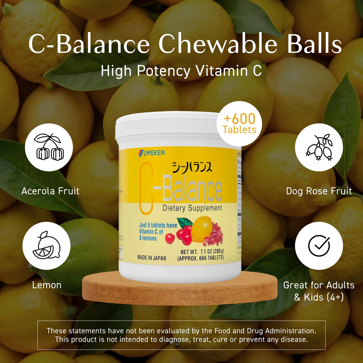 Umeken C-Balance Chewable Vitamin C – High Potency for Adults & Kids | 7.1 oz Pack of 2
