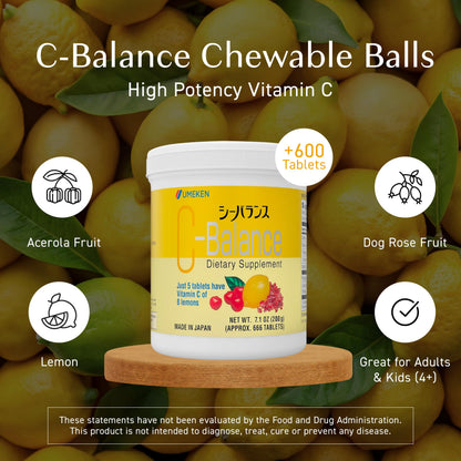 Umeken C-Balance Chewable Vitamin C - High Potency for Adults & Kids, 200g (4.5 Months)