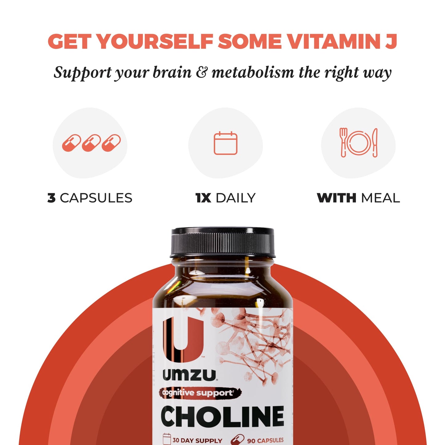 UMZU Choline Supplement | Cognitive & Hormonal Support | 30 Day Supply | 90 Capsules