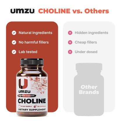 UMZU Choline Supplement | Cognitive & Hormonal Support | 30 Day Supply | 90 Capsules