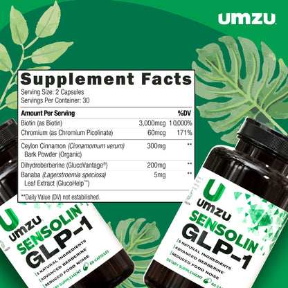 UMZU Sensolin GLP-1 Support Supplement – 30 Day Supply with Dihydroberberine, Cinnamon, Chromium & Biotin