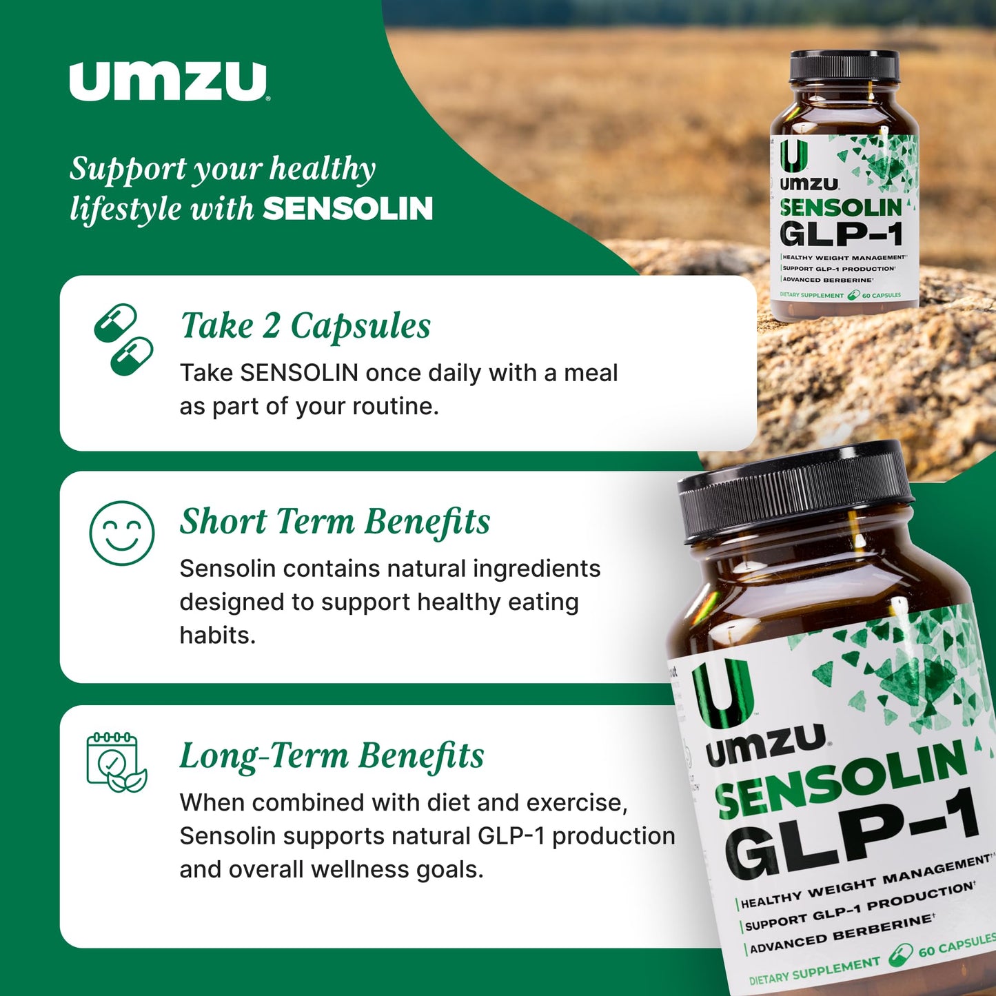 UMZU Sensolin GLP-1 Support Supplement – 30 Day Supply with Dihydroberberine, Cinnamon, Chromium & Biotin
