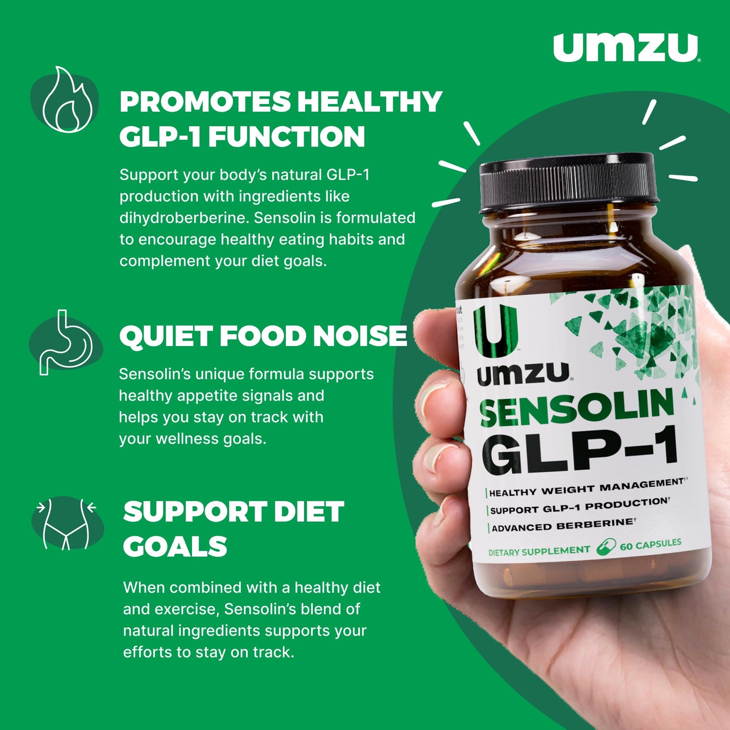 UMZU Sensolin GLP-1 Support Supplement – 30 Day Supply with Dihydroberberine, Cinnamon, Chromium & Biotin