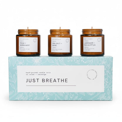 Unboxme Gifts 3-Pack Aromatherapy Scented Candles – Hand-Poured Soy Wax in Reusable Glass Jars | Just Breathe Set