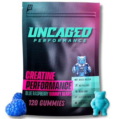 Uncaged Performance Creatine Monohydrate Gummies 5G – Blue Raspberry, 30 Servings | Max Strength, Fast Absorption