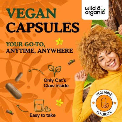 Wild & Organic Cat's Claw Capsules 1000 mg – 60 Day Immune Support