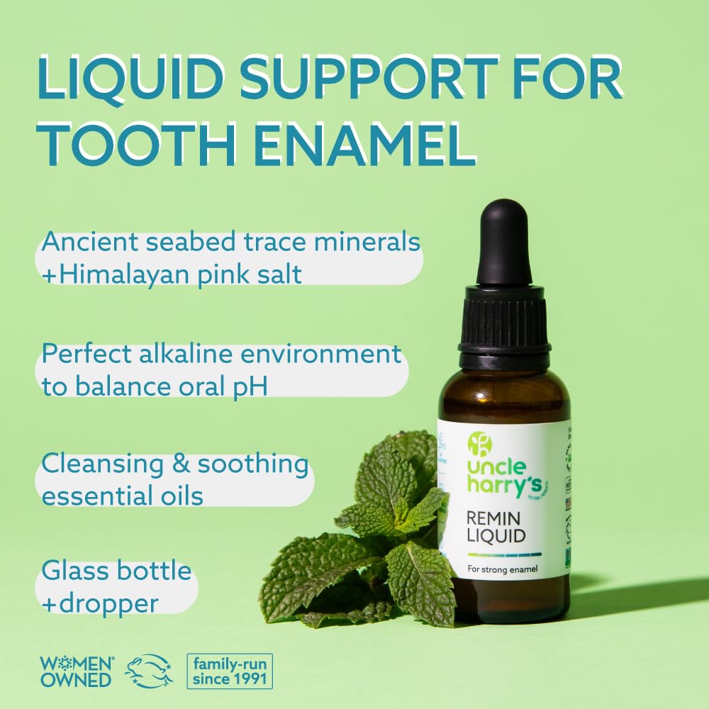 Uncle Harry's Natural Fluoride-Free Remineralization Liquid for Tooth Enamel - Freshens Breath & Strengthens Teeth (2 Pack, 1 oz.)