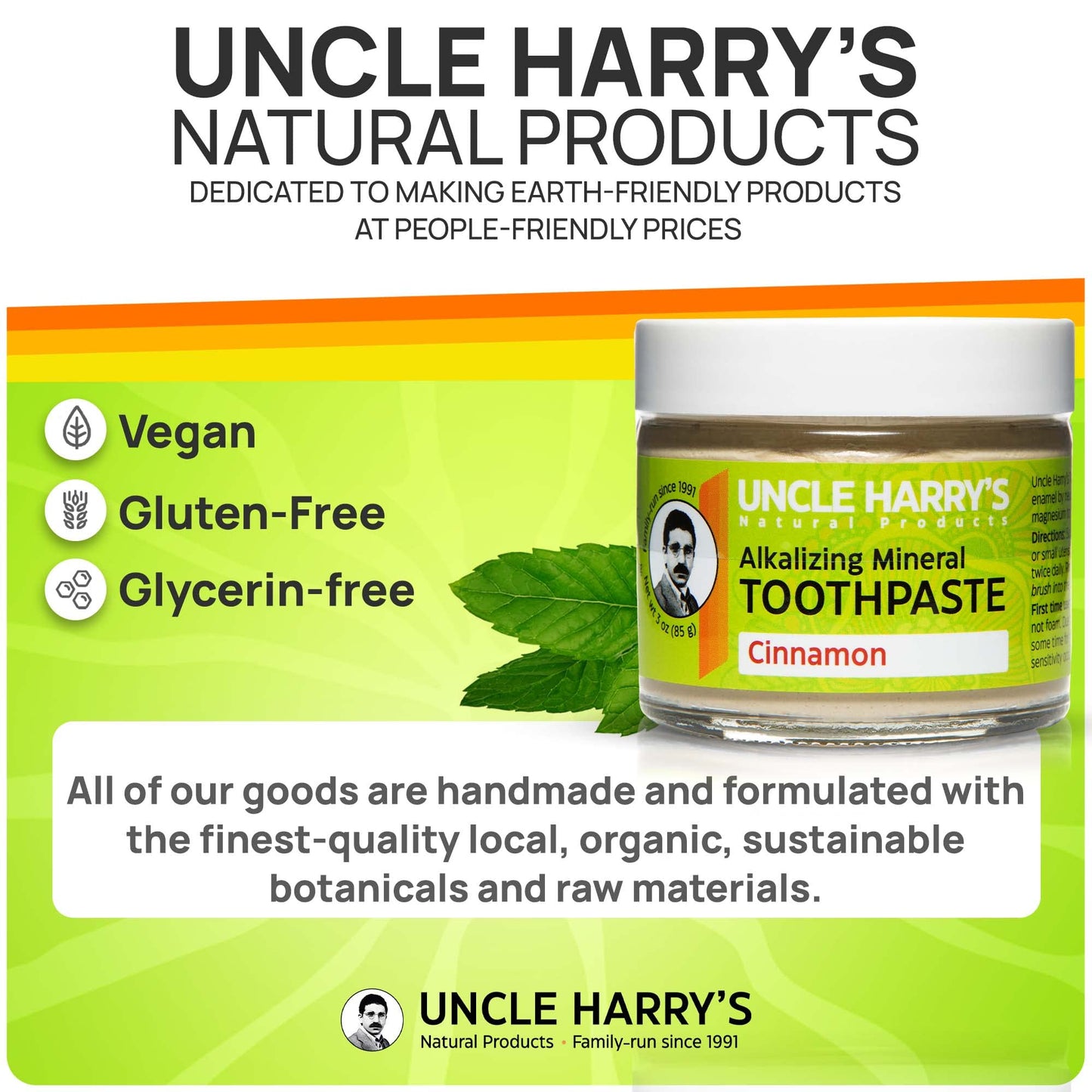 Uncle Harry's Cinnamon Remineralizing Toothpaste – Natural Whitening, Vegan, Fluoride-Free 4 Pack