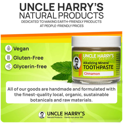 Uncle Harry's Cinnamon Remineralizing Toothpaste – Natural Whitening, Vegan, Fluoride-Free 4 Pack