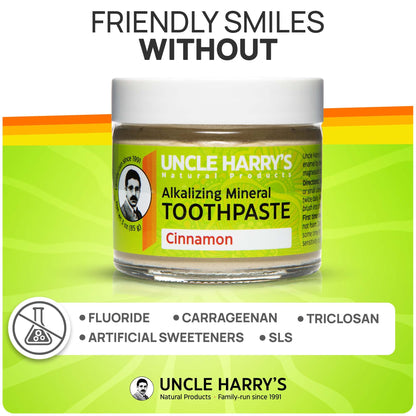 Uncle Harry's Cinnamon Remineralizing Toothpaste – Natural Whitening, Vegan, Fluoride-Free 4 Pack