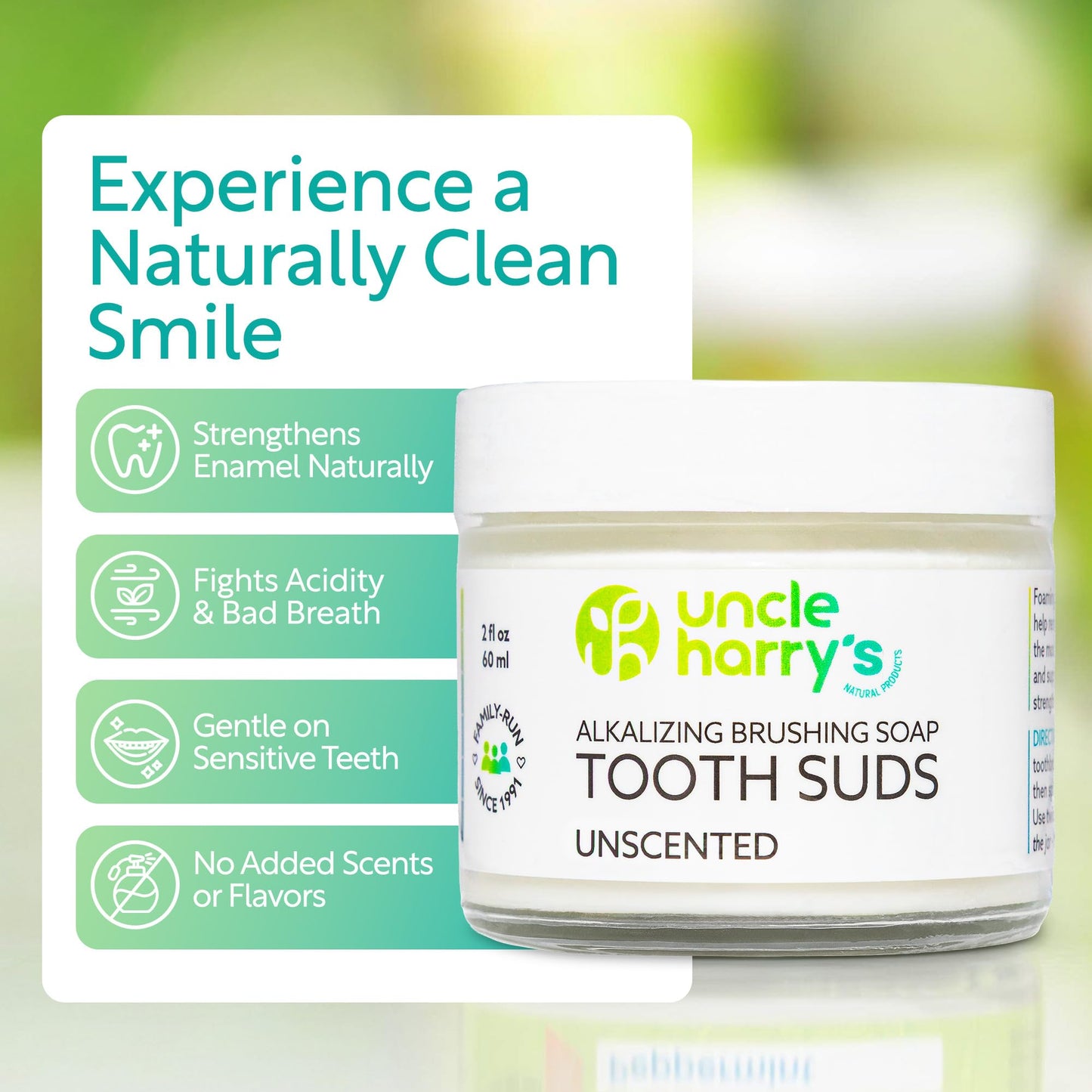 Uncle Harry's Non-Abrasive Unscented Brushing Soap Tooth Suds | Natural Remineralizing Toothpaste (Vegan, Fluoride-Free) 2 oz Pack of 2