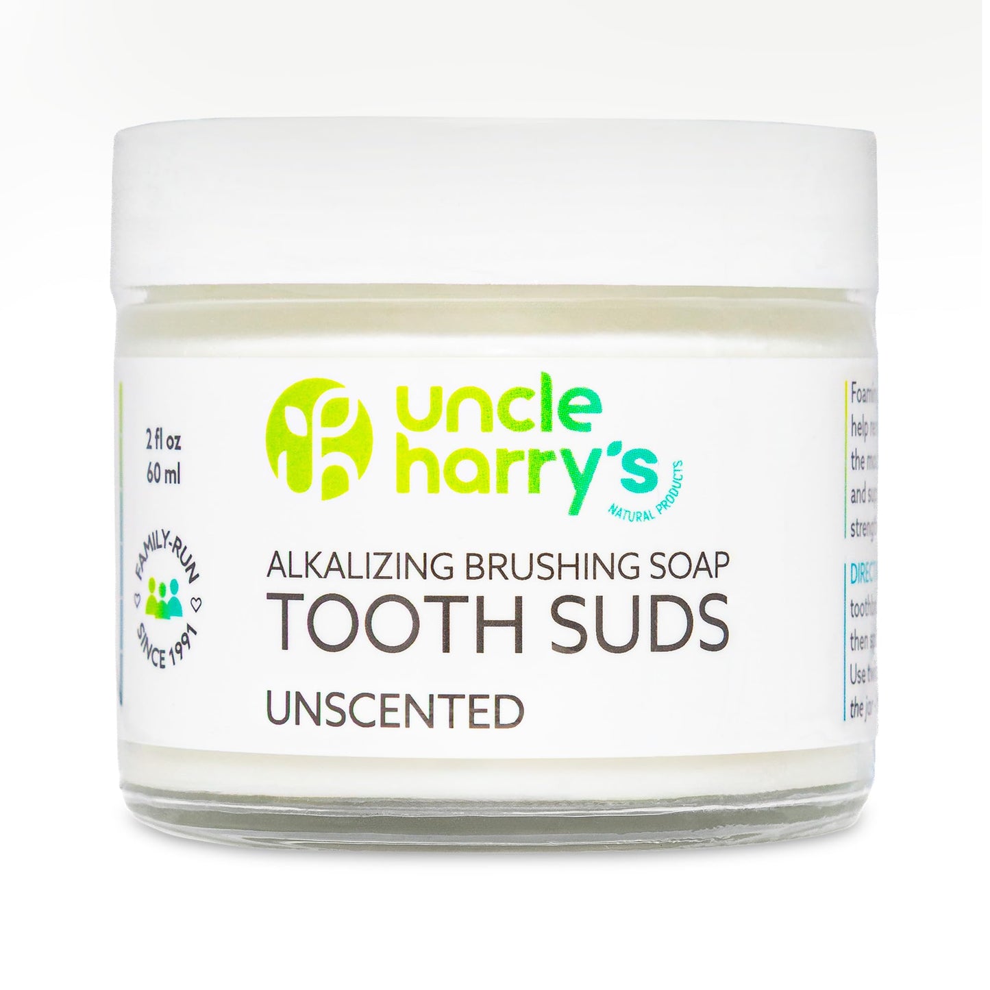 Uncle Harry's Non-Abrasive Unscented Brushing Soap Tooth Suds | Vegan Fluoride Free Toothpaste (2 oz)