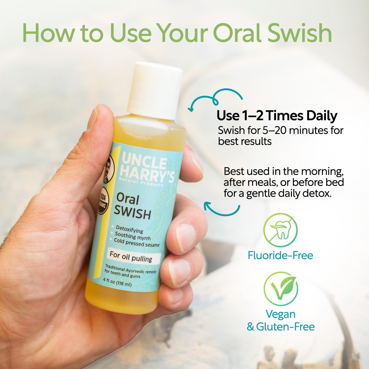 Uncle Harry's Certified Organic Oral Swish – Ayurvedic Sesame Oil Pulling (4 oz)