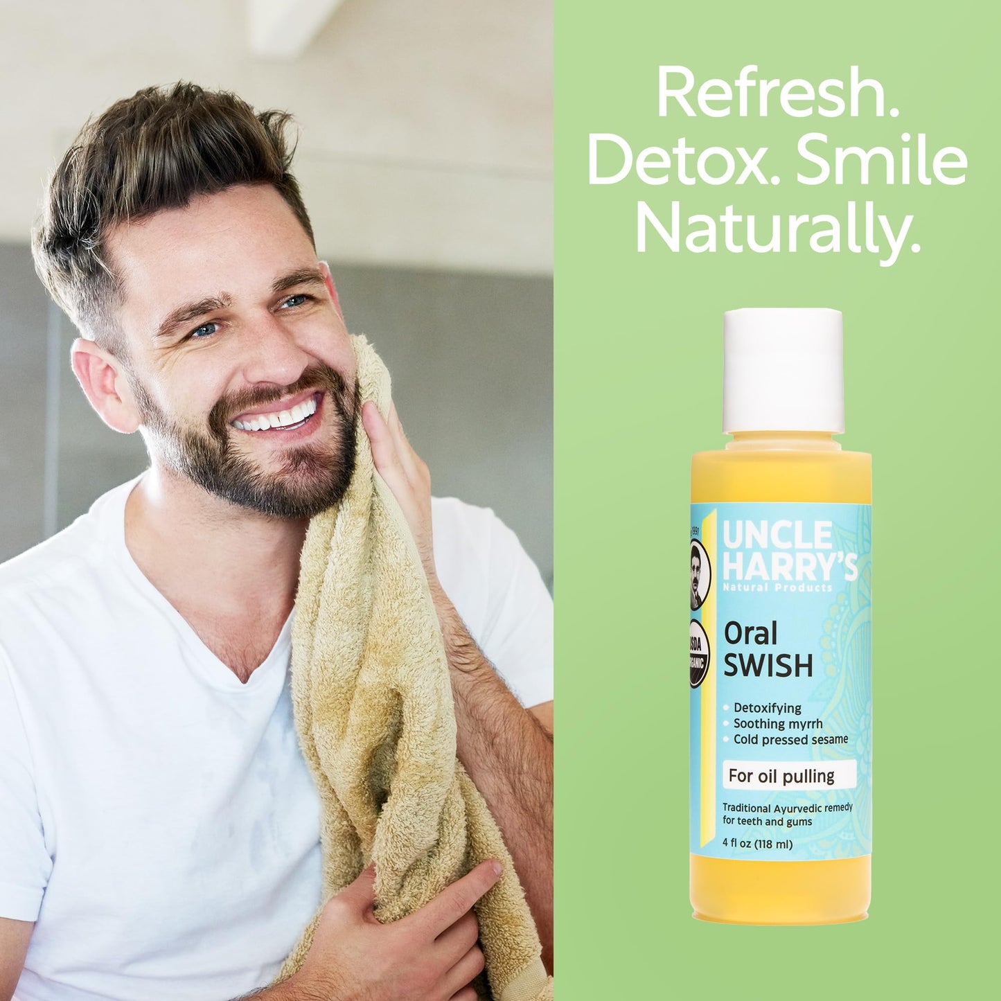 Uncle Harry's Certified Organic Oral Swish – Ayurvedic Sesame Oil Pulling (4 oz)