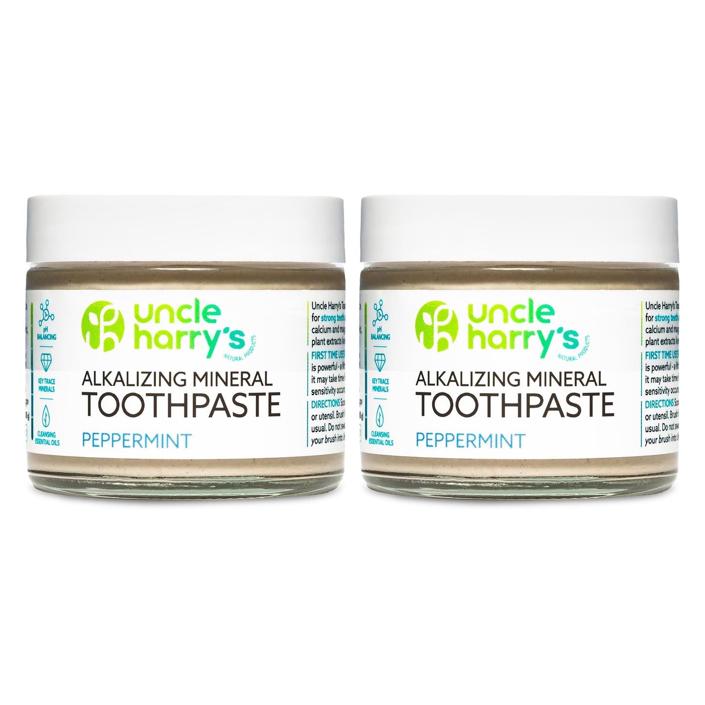 Uncle Harry's Peppermint Remineralizing Toothpaste – Natural Whitening, Vegan, Fluoride-Free (2 Pack)