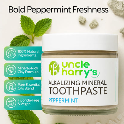 Uncle Harry's Peppermint Remineralizing Toothpaste – Natural Whitening, Vegan, Fluoride-Free (2 Pack)