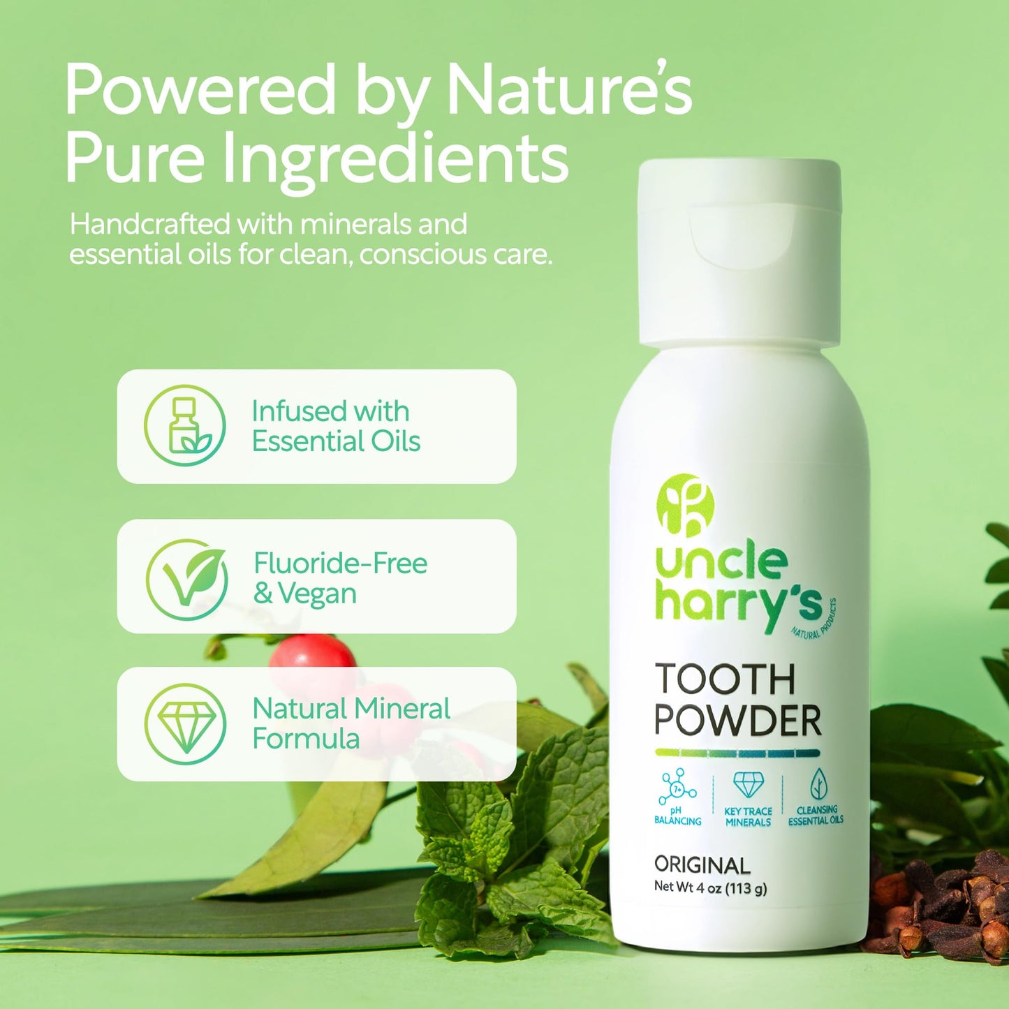 Uncle Harry's Remineralizing Tooth Powder – All Natural Enamel Support & Whitening (4 oz)