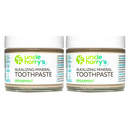 Uncle Harry's Spearmint Remineralizing Toothpaste - Natural Whitening, Vegan, Fluoride Free | 2 Pack