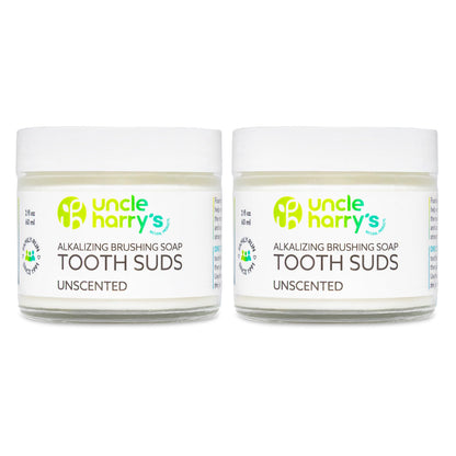 Uncle Harry's Non-Abrasive Unscented Brushing Soap Tooth Suds | Natural Remineralizing Toothpaste (Vegan, Fluoride-Free) 2 oz Pack of 2