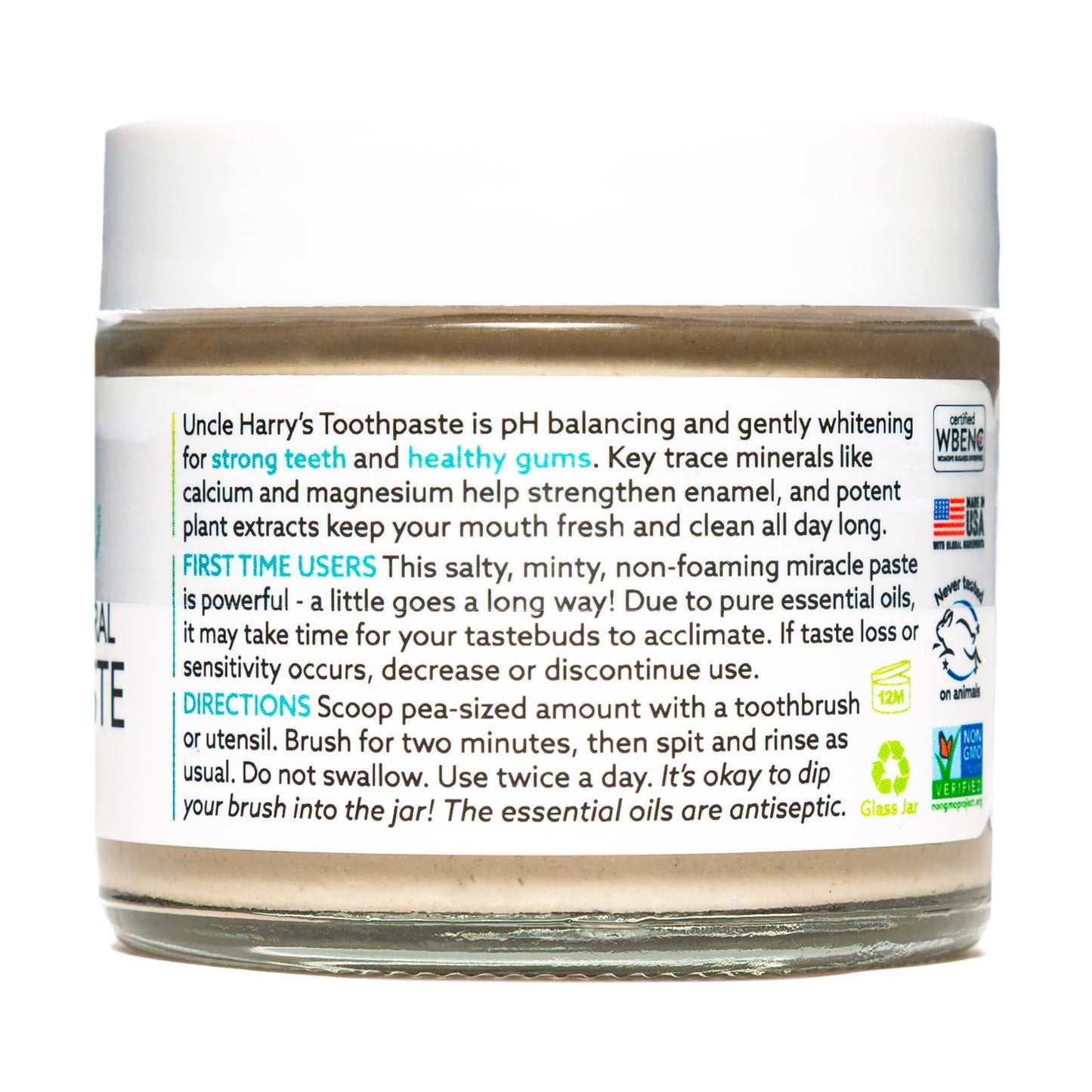 Uncle Harry's Fluoride-Free Remineralizing Toothpaste – Peppermint, 3oz (Pack of 6)