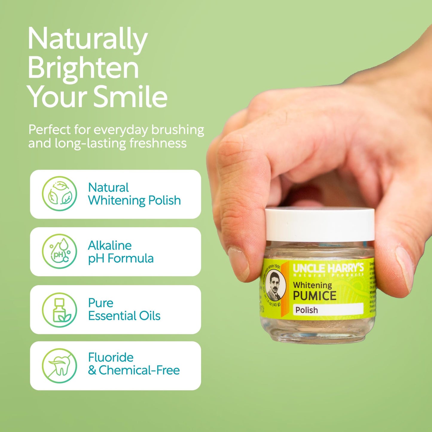 Uncle Harry’s Whitening Toothpaste Polish – Fluoride Free, Vegan, Pumice-based Tooth Polisher (1.25 oz Glass Jar)