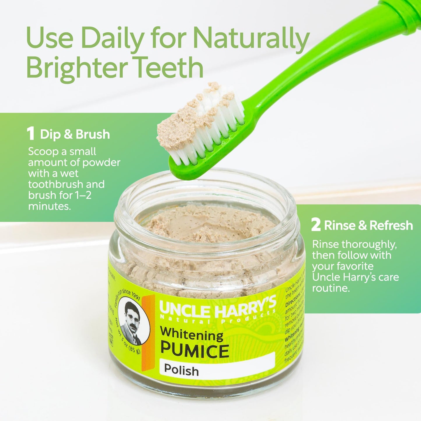 Uncle Harry’s Whitening Toothpaste Polish – Fluoride Free, Vegan, Pumice-based Tooth Polisher (1.25 oz Glass Jar)