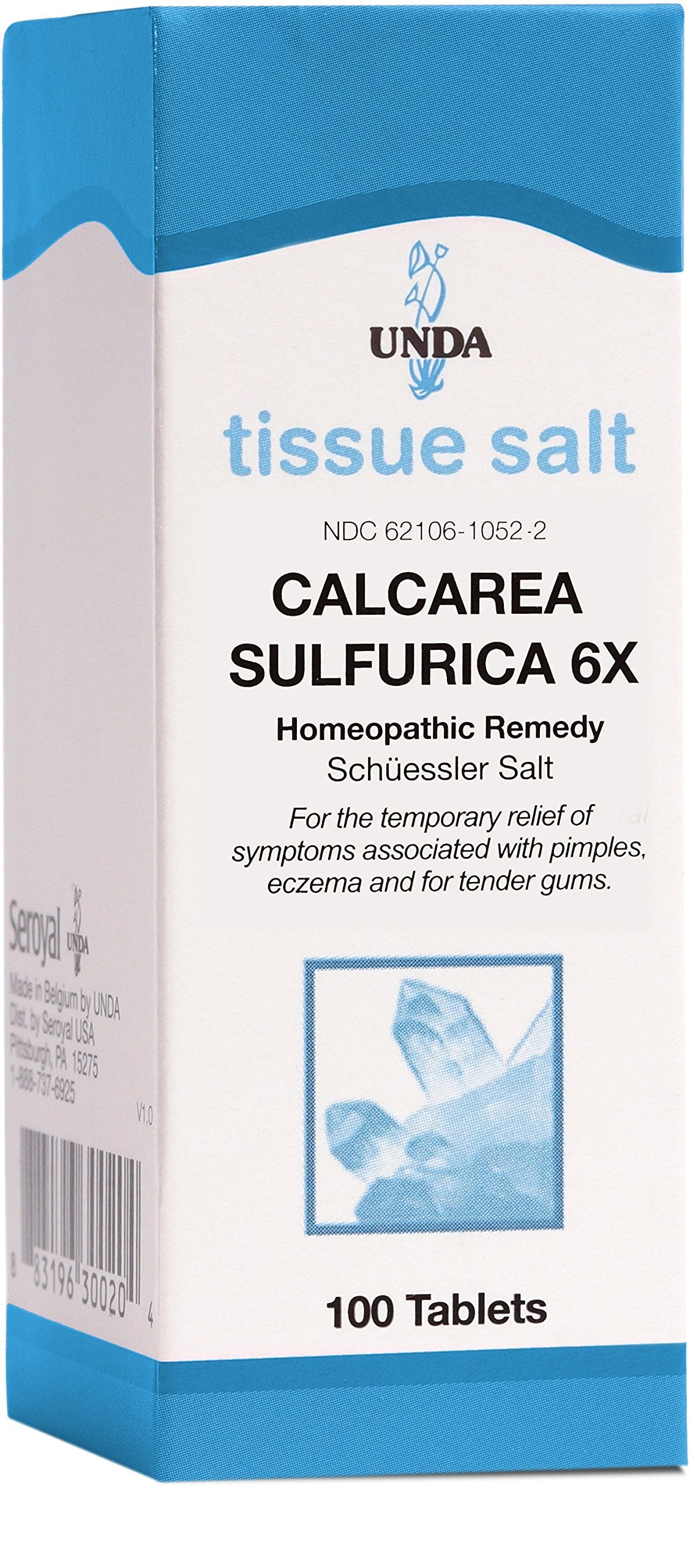 UNDA Calcarea Sulfurica 6X | Homeopathic Remedy Helps Temporarily Relieve Skin Irritations and Tender Gums | 100 Tablets
