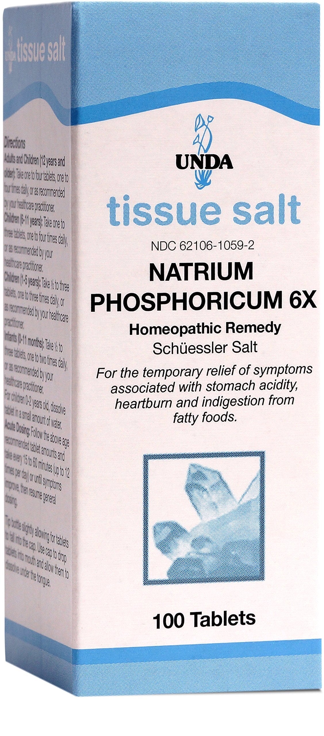UNDA Natrium Phosphoricum 6X Salt - Homeopathic Remedy for Mild Indigestion (100 Tablets)
