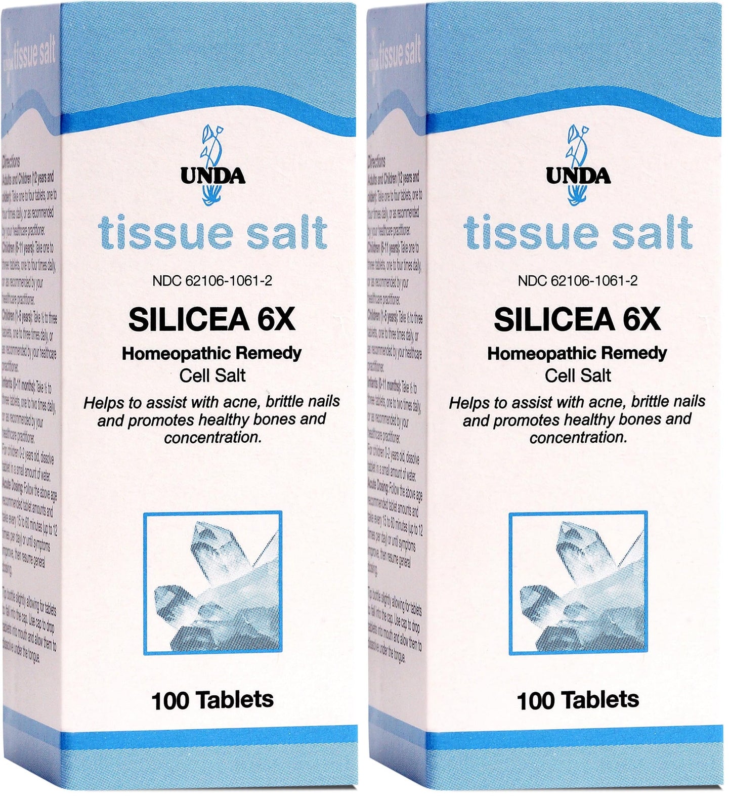 UNDA Silicea 6X Salt | Homeopathic Remedy for Mild Acne & Brittle Nails | 100 Tablets (Pack of 2)