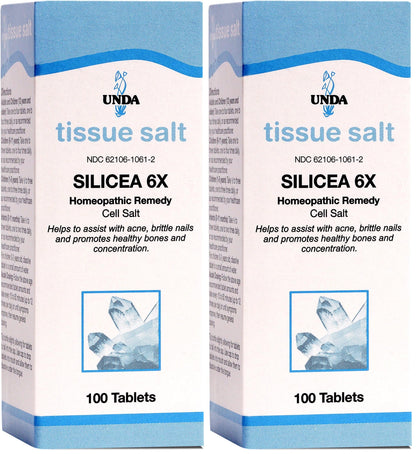 UNDA Silicea 6X Salt | Homeopathic Remedy for Mild Acne & Brittle Nails | 100 Tablets (Pack of 2)