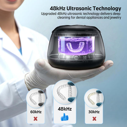 Ultrasonic Retainer Cleaner Machine 48kHz – 200ml Cleaning Pod (Black) for Aligners & Dentures