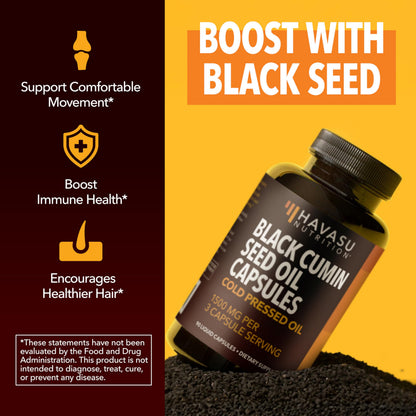 Cold Pressed Black Seed Oil Capsules 1500mg | Immune Support, Digestive Health & Hair & Skin - Nigella Sativa