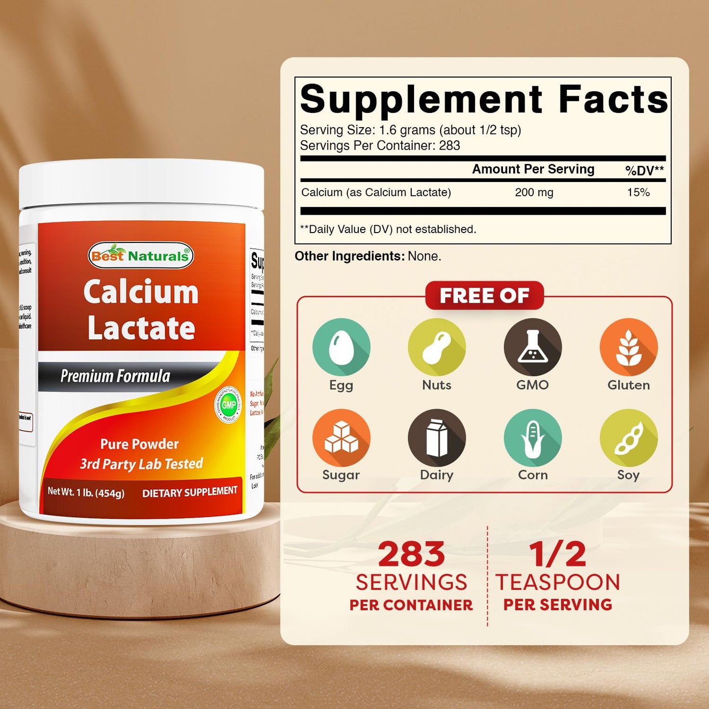 Best Naturals Calcium Lactate Pure Powder 1 Pound