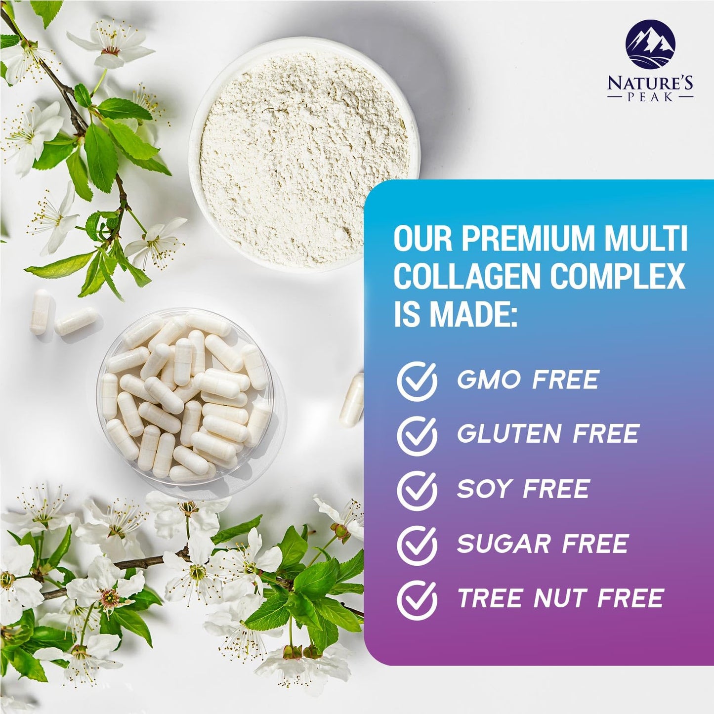 Multi Collagen Peptides – Hair, Skin, Nails | Types I, II, III, V, X | 60 Capsules