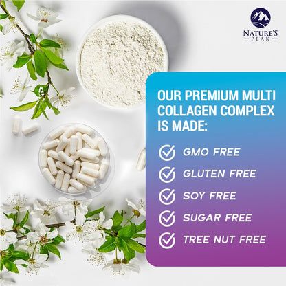 Multi Collagen Peptides – Hair, Skin, Nails | Types I, II, III, V, X | 60 Capsules