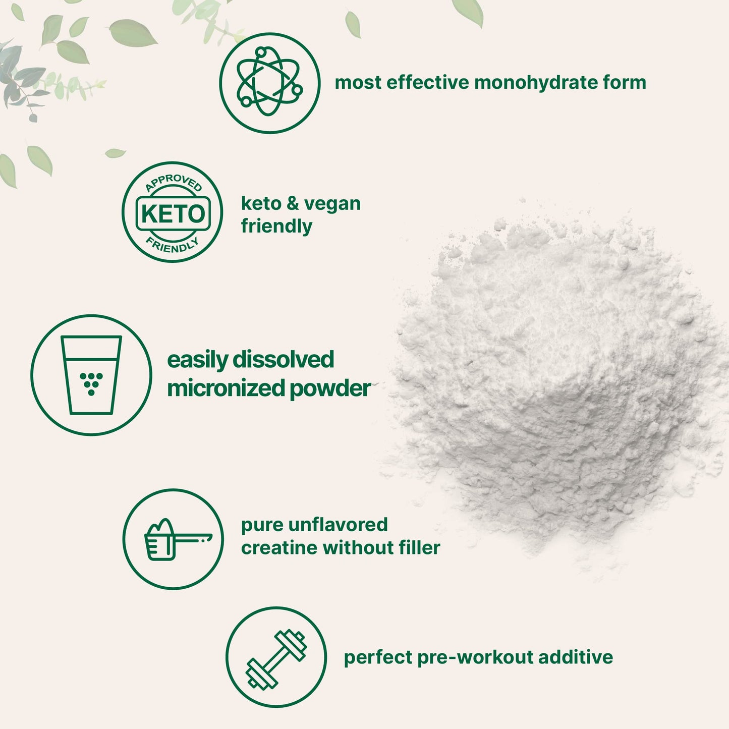 Instant Creatine Monohydrate Powder 1 kg – 5000 mg/serving, Unflavored, Pure