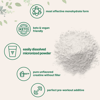 Instant Creatine Monohydrate Powder 1 kg – 5000 mg/serving, Unflavored, Pure