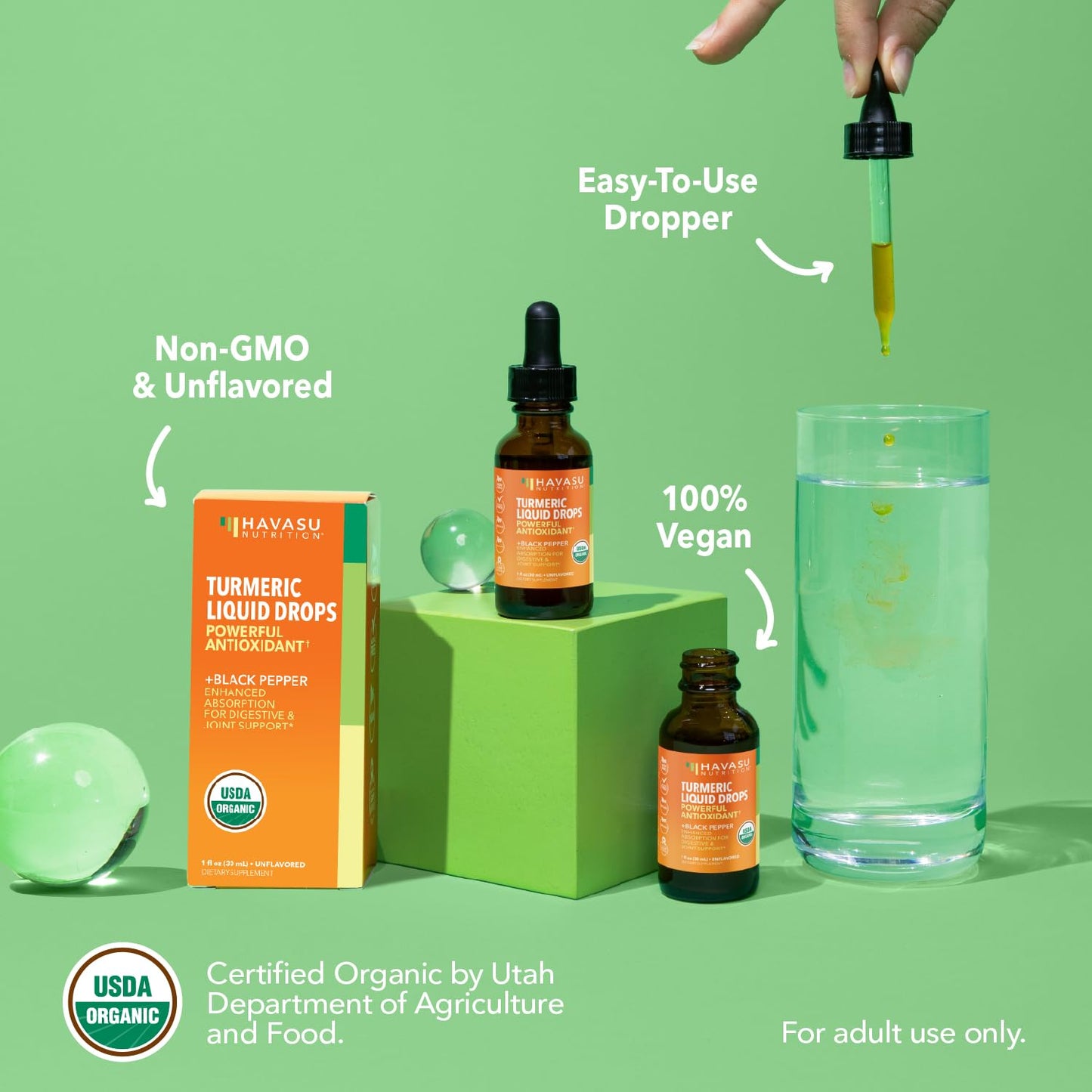USDA Organic Turmeric Liquid Drops with Black Pepper – 1000mg Curcumin, 1oz